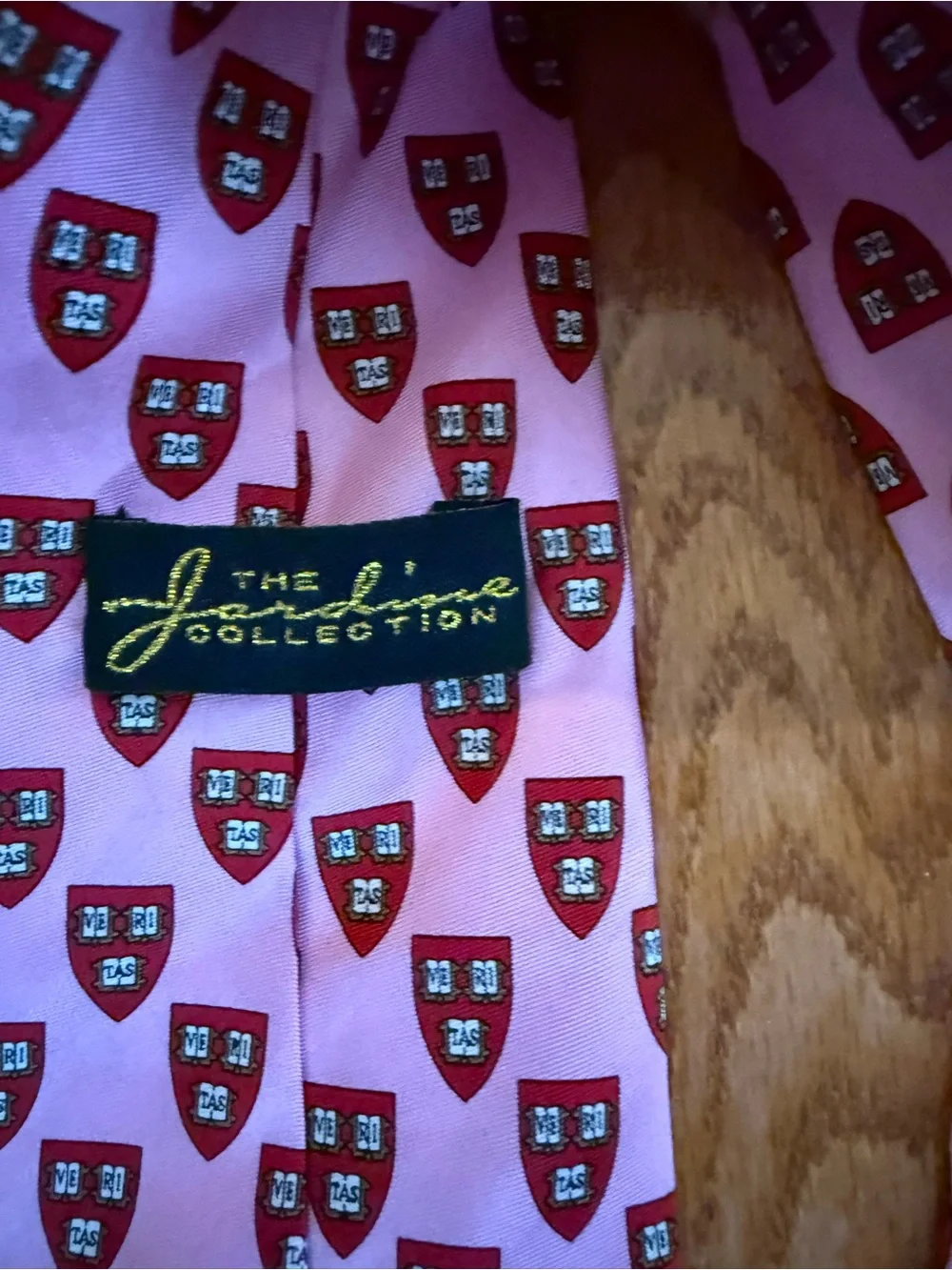 The Jardin Collection  100% silk Harvard University Tie Pink Veritas Shield